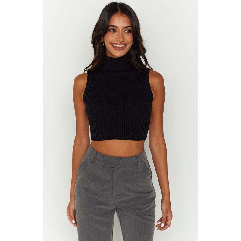 and American Foreign Trade Women's Clothing Top Pullover Sexy Turtleneck Open Back Sleeveless Midriff-Baring Short All-Match Small Vest for Women