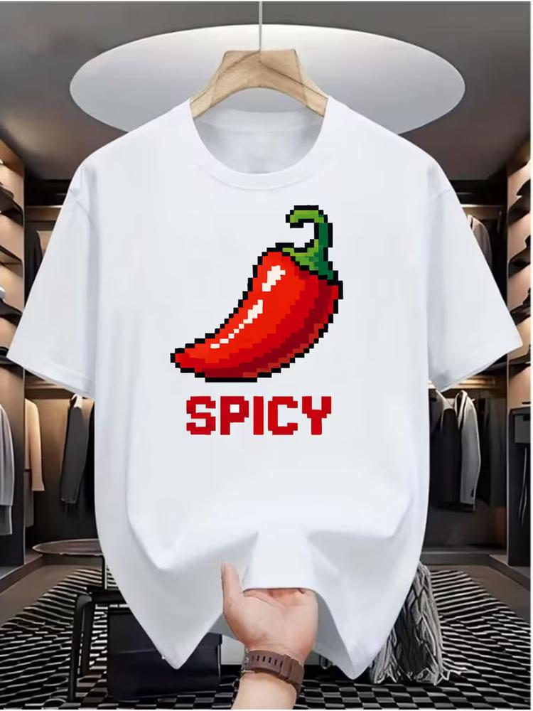 Unisexs Spicy Chili Pepper Tee Korean Graphic Pixel Streetwear Summer TShirt S