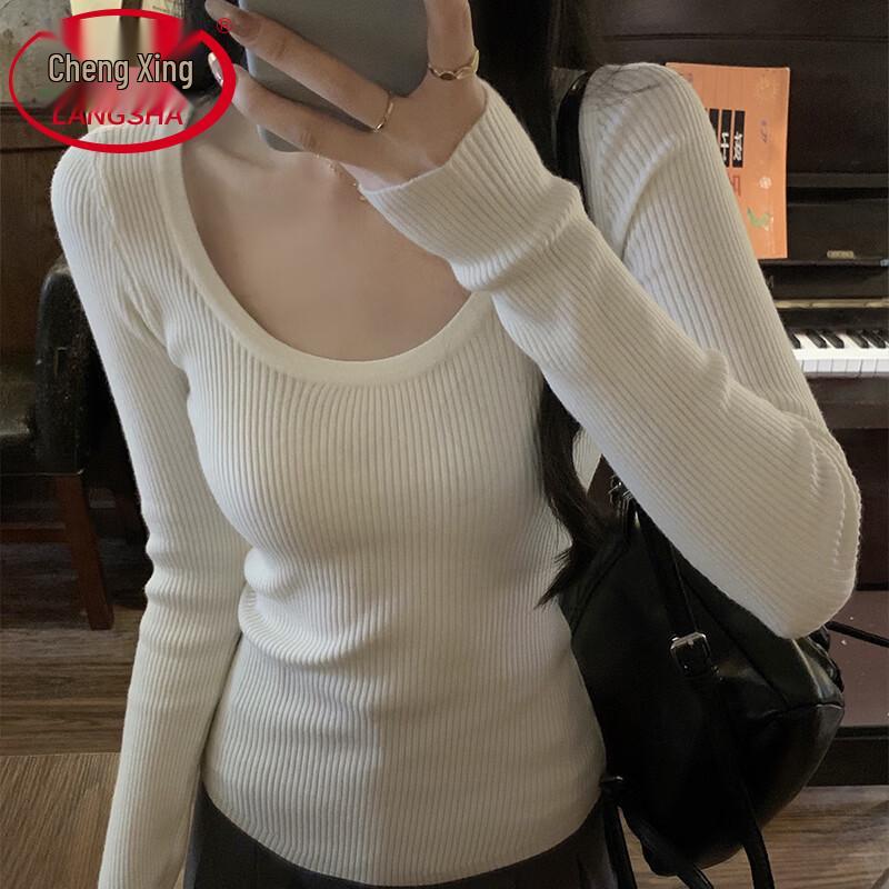 Langsha Women's U-Neck Long Sleeve Knit Top