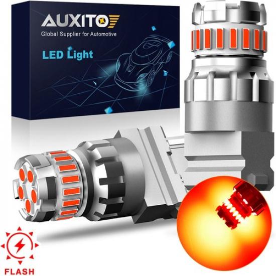 AUXITO 3157 Red LED Strobe Brake Tail Parking Light Flashing Blinking Bulbs 3156