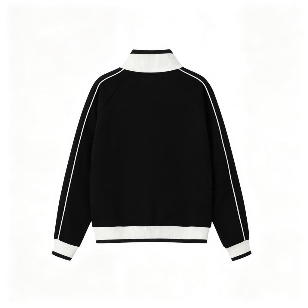 Color Block Stand Collar Open Front Cardigan Jacket Outerwear