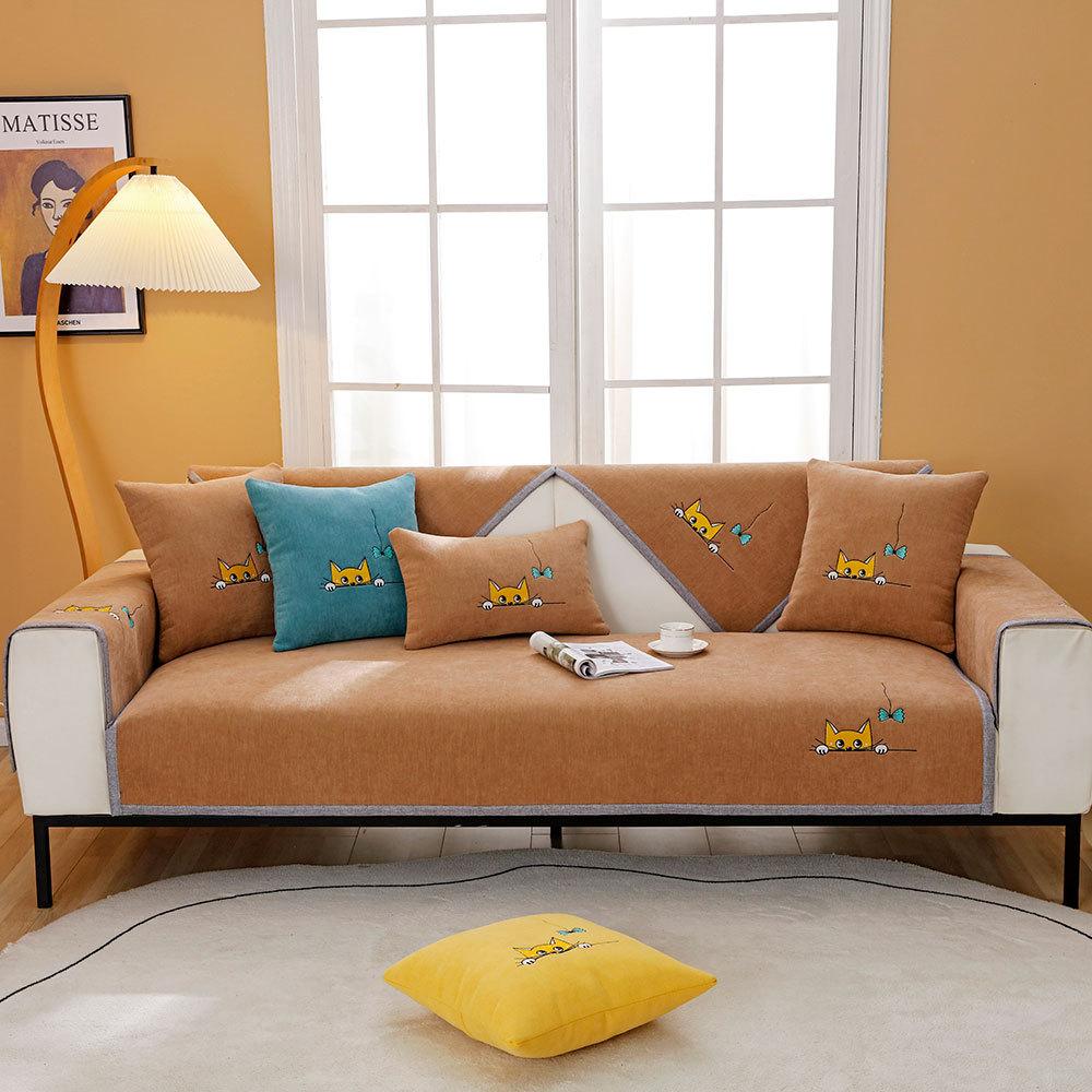 Chenille Sofa Cushion Kitten Four Seasons Universal Non-Slip Sofa Cover Nordic Simple Cushion Light Luxury Cover Towel
