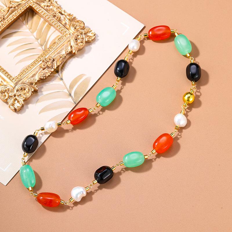 

Chic Pastoral Beaded Baroque Pearl & Stone Dopamine Choker Necklace