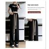 Women's Trendy High-Waist Black Drawstring Wide-Leg Trousers for Spring & Autumn