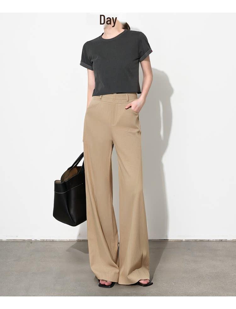 Women's French Double-Waist Straight-Leg Trousers: Hip-Covering, Slightly Flared, Wide-Leg, Casual Suit Pants with Excellent Drape