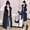 Large size long knee down cotton vest thickened cotton coat hooded autumn and winter sleeveless thick vest women's clothing