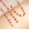 Sweet Wind Drip Oil Cherry Pendant Long Necklace, Metal Stacked Fruit Series Clavicle Necklace