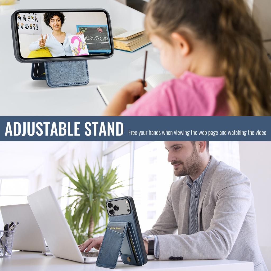 FIERRE SHANN 025 Style For iPhone 17 Pro Case Leather + TPU Detachable Card Slots Phone Cover