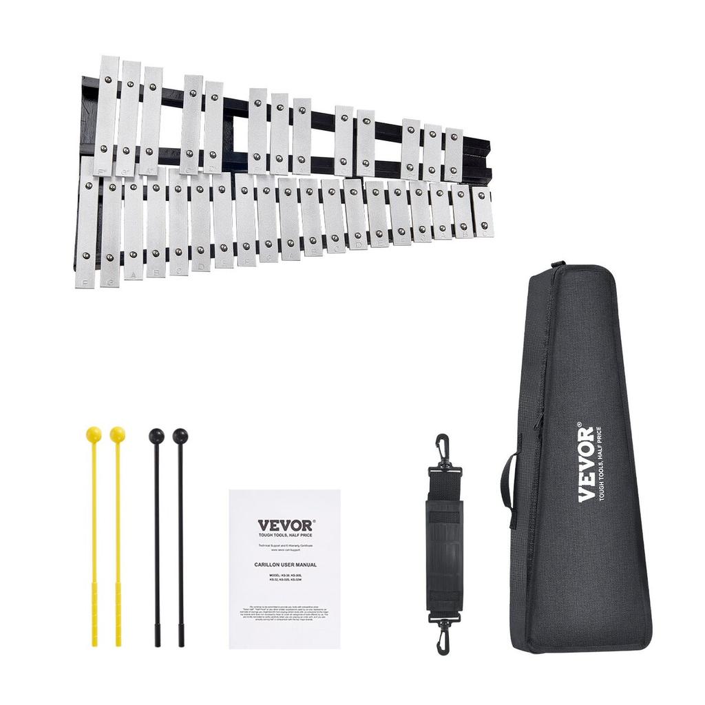 32 Note Glockenspiel Xylophone Bell Kit with Mallets, Drum Sticks and Bag