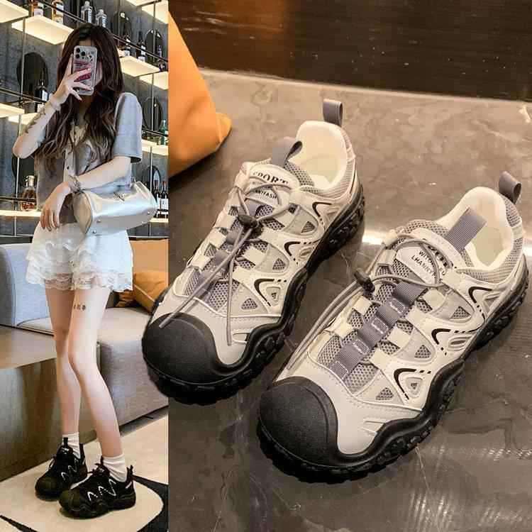 Daddy Shoes Women's Hollow Breathable Outdoor Hiking Shoes Platform Sports Casual Shoes