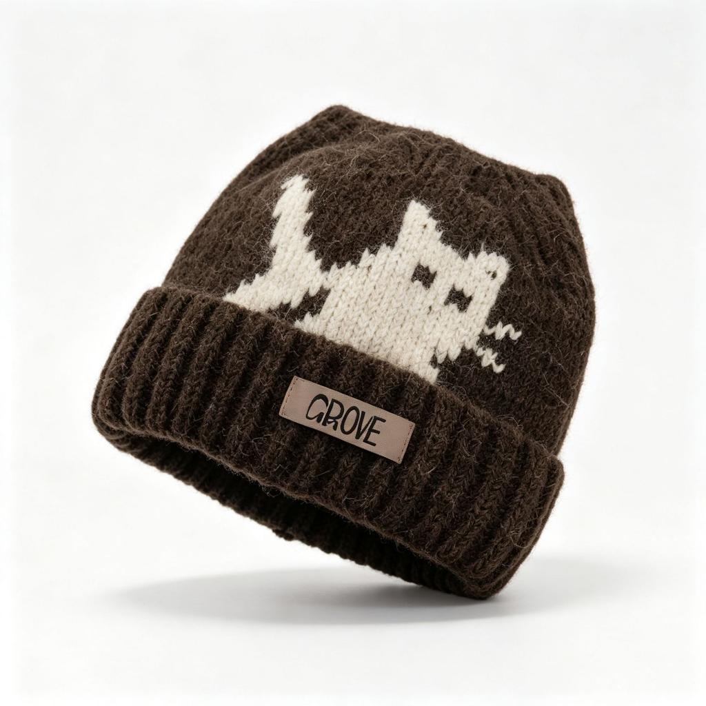 Autumn and Winter Hats, Women's Velvet Warm Cat Ear Wool Hats, Knitted Hats, Ear Protectors, Cold Hats, Small and Versatile Stacking Hats