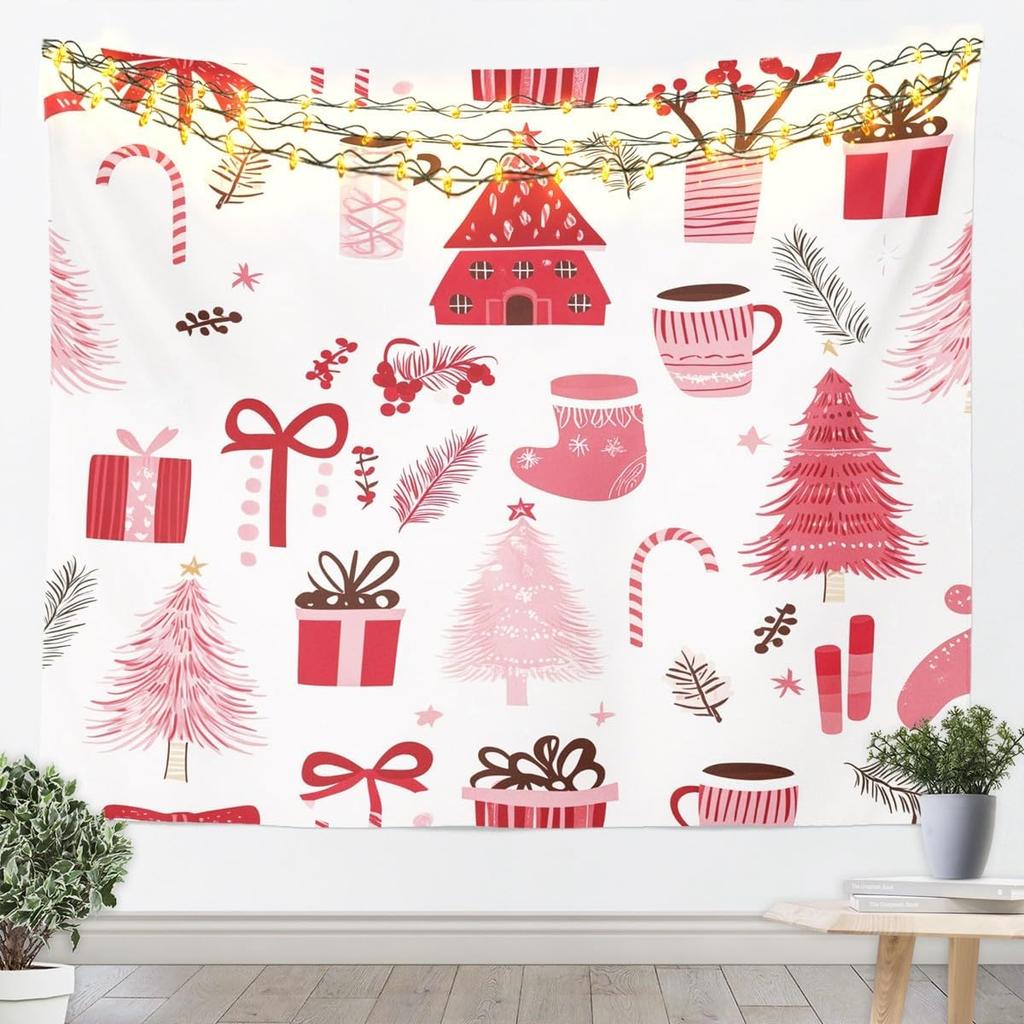 Merry Christmas Tapestry Santa Claus Wall Art for Living Room Bedroom Snowflake Wall Hanging Blanket Holiday Gift Home Decor
