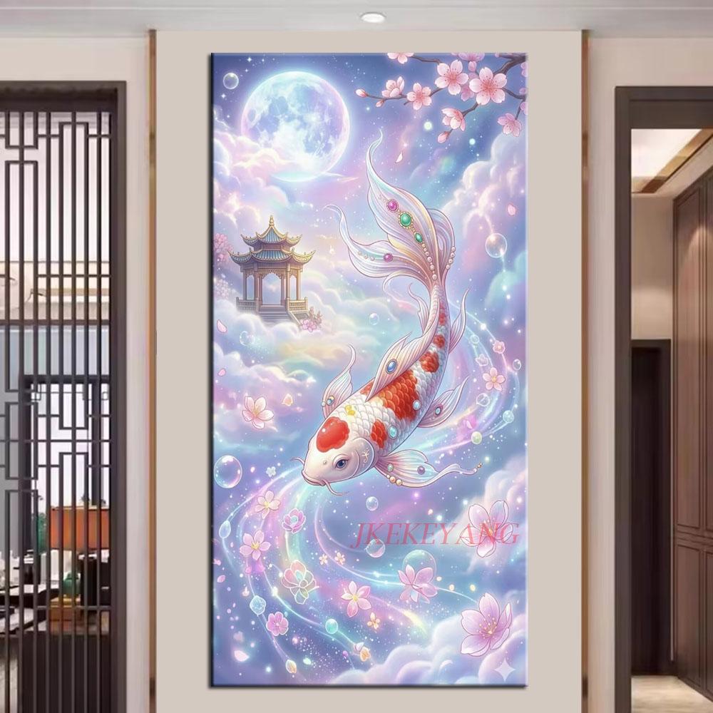 Beautiful Koi Fish and Flowers Picture DIY Diamond Painting Cross Stitch Full Drills Diamond Mosaic New Collection Home Decor