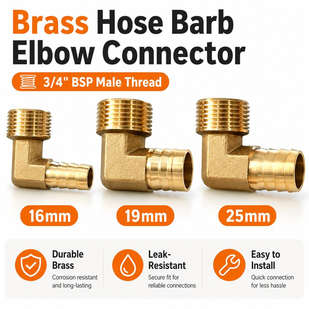 1pc Brass Pagoda Hose Barb Elbow Fitting 16/19/25mm 3/4" Thread Pipe Connector for Fuel Air Water Line - Universal Fit