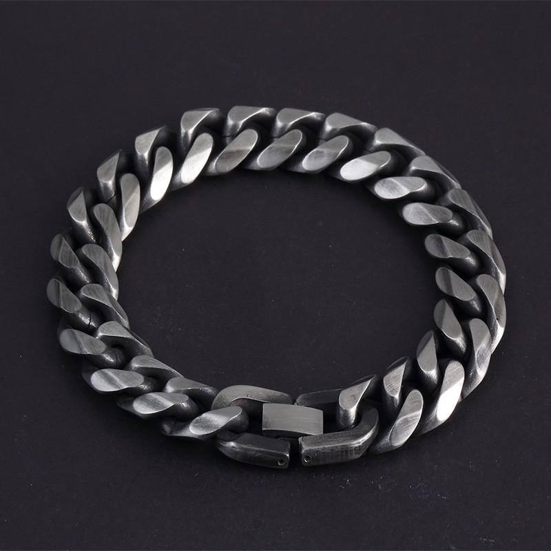 Mens Titanium Steel Vintage Geometric Bracelet Retro Minimalist Hip Hop Biker Style Wristband Daily Wear