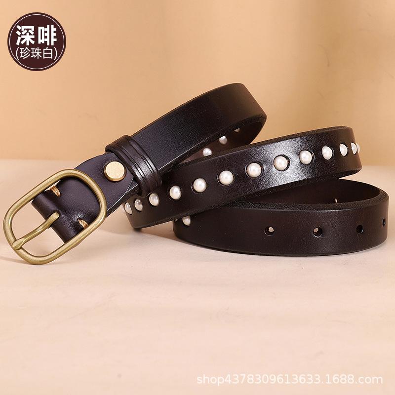 Women's Belt Women's Ins Style Fashion All-Match Trendy BF Style Retro Practical Leather Pin Buckle with Jeans Belt
