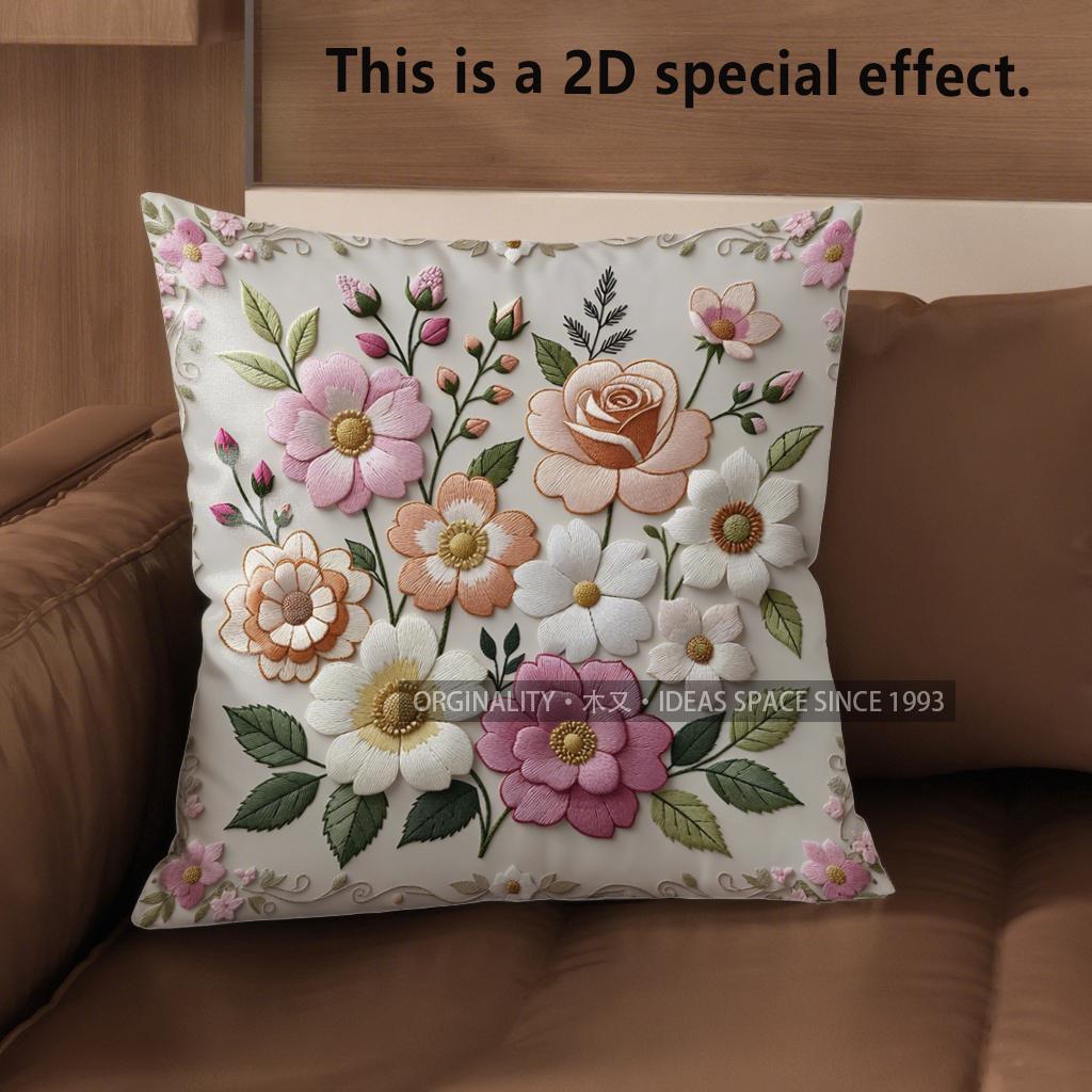 2D Vintage Floral Print Decorative Throw Pillow Covers Pattern Cushion Cover Suitable For Sofa Bedroom Car Pillow Cover 40x40cm