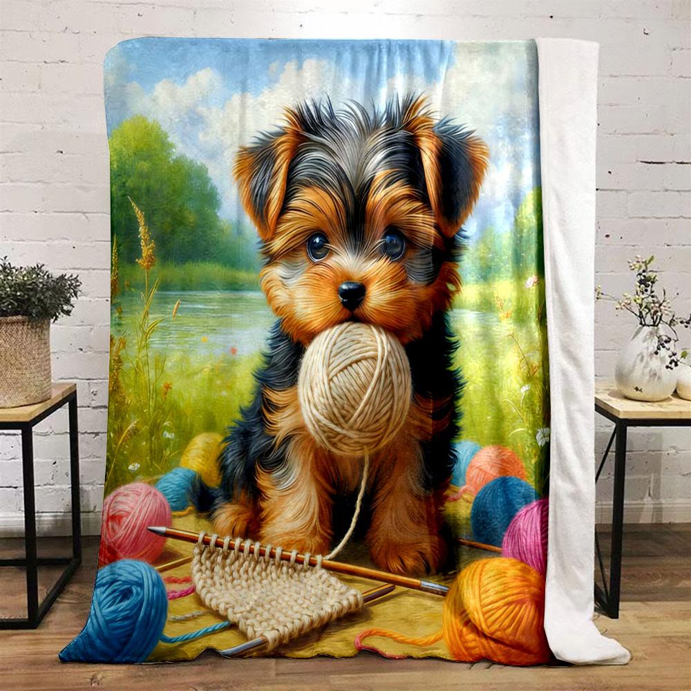 Yorkshire Terrier Meadows Printed Blanket Suitable for All Seasons Cozy Warm Soft Lightweight Bed Sofa Blanket for Daughter Wife