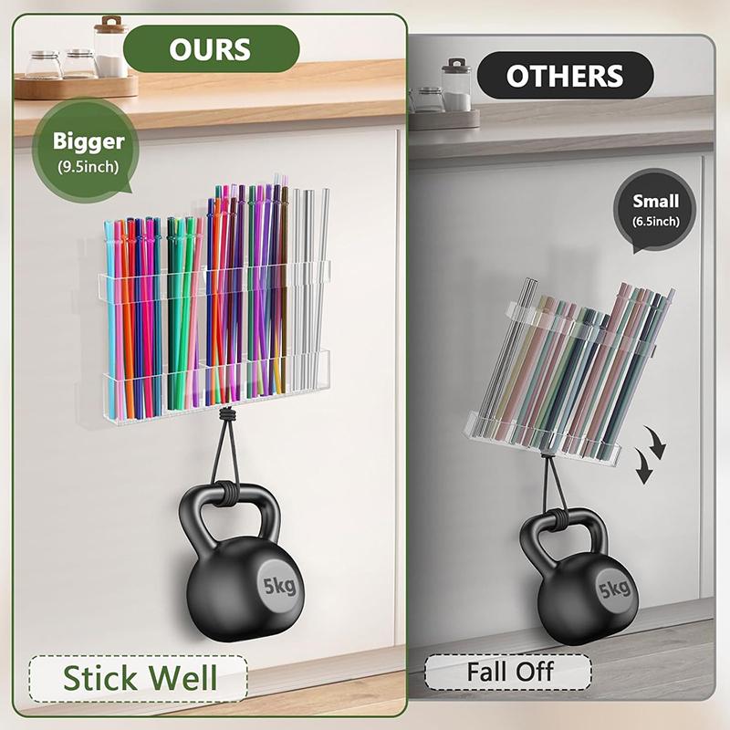 Drinking Straw Holder Organizer No Drilling Cabinet Door Mounted Acrylic Kitchen Chopstick Restaurant Straw Spoon Storage Rack