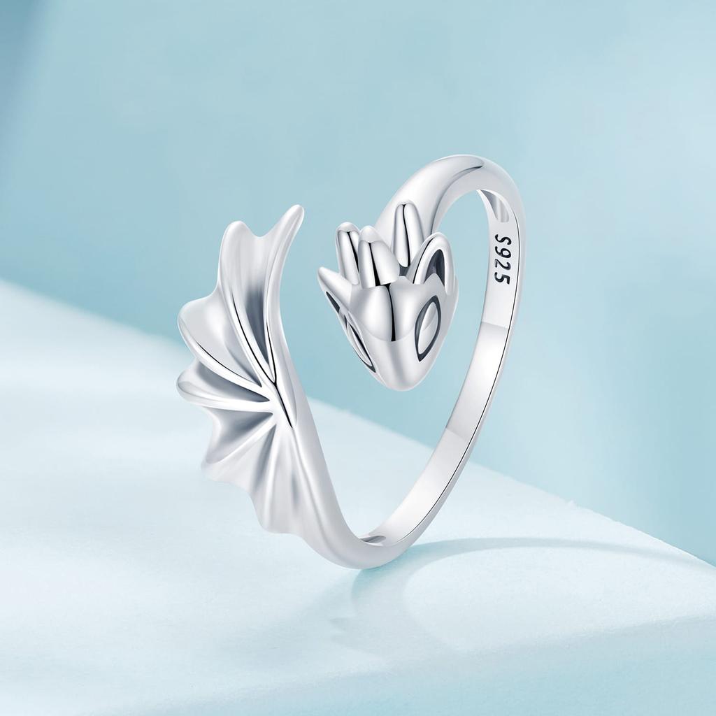 Silver adjustable dragon ring, silver 925
