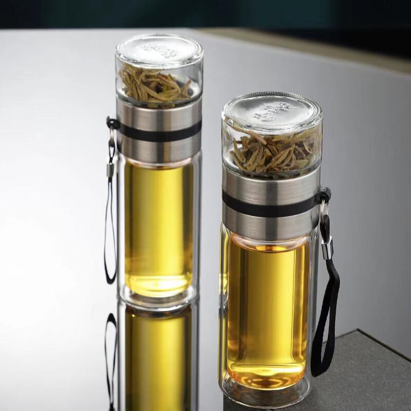 Shangqi Double-Layer Borosilicate Glass Tea-Water Separation Cup, 450ml, 2-Pack