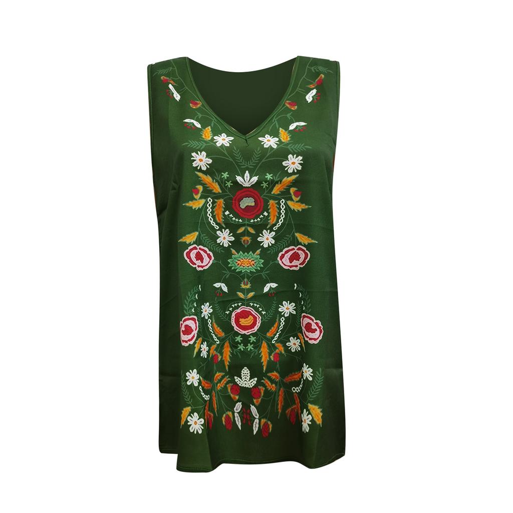 Women's Casual V-neck Ethnic Wind Printed Chiffon Shirt Undershirt Top