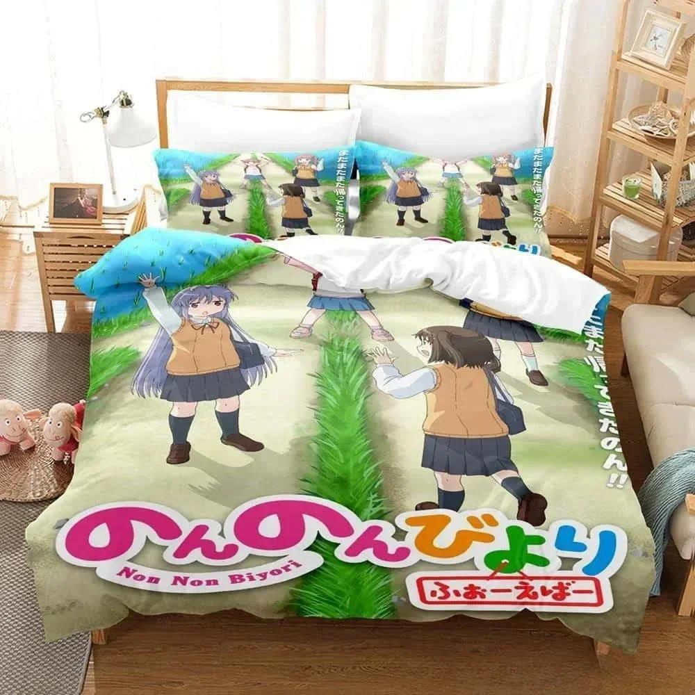 3D Print Anime Non Non Biyori Bedding Set Printed Bed Set With Pillowcase Bed Duvet Cover Soft Queen King Size Bedclothes Home