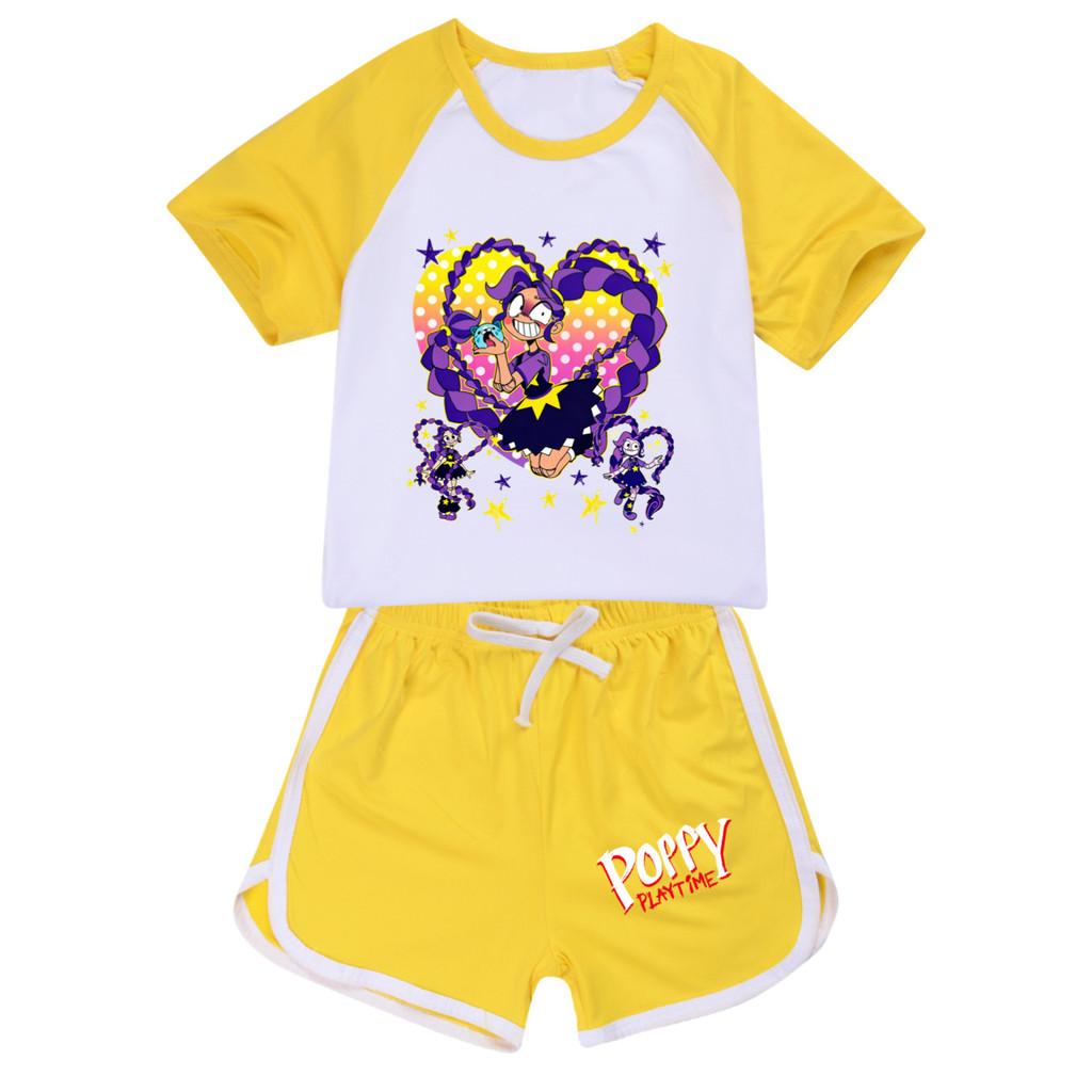

5598 Kids Girls Lily Lovebraids Print Short Sleeves T-shirt Shorts Tracksuit Sets 170cm жовтий