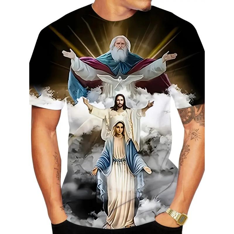 

3D Printed Jesus and Angels Graphic T-Shirt Men Casual Crew Neck Summer Women s Short Sleeve Casual T-shirt Tops Tee 6XL