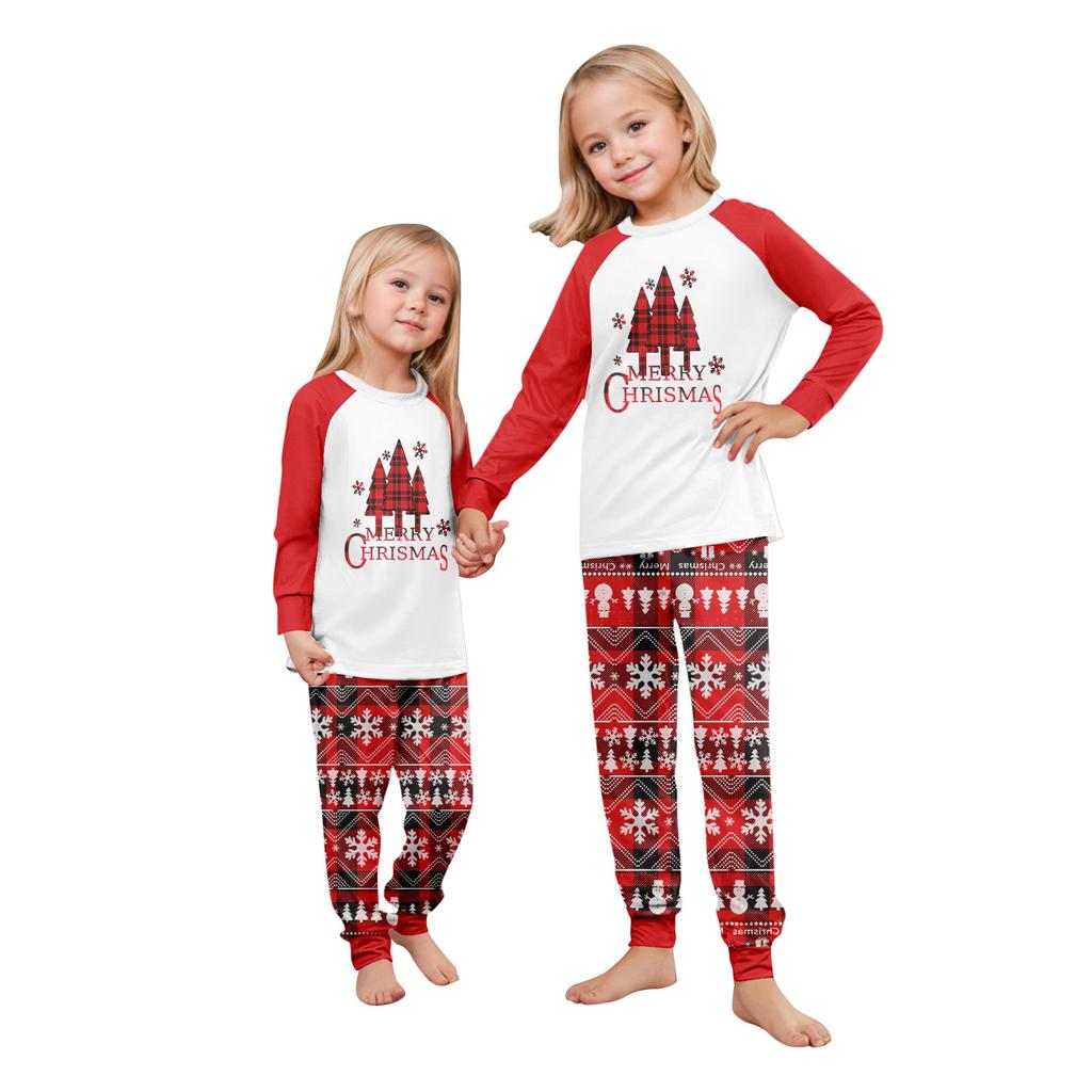 Print Cute Family Set Pajamas, Home Clothes, Family Set Long Sleeve Top Pants Set