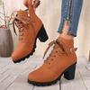 Women's Casual Block Heel Ankle Boots Lace Up Side Zipper Platform Short Boots Woman 2025 Autumn Comfort Chunky Heel Botas Mujer