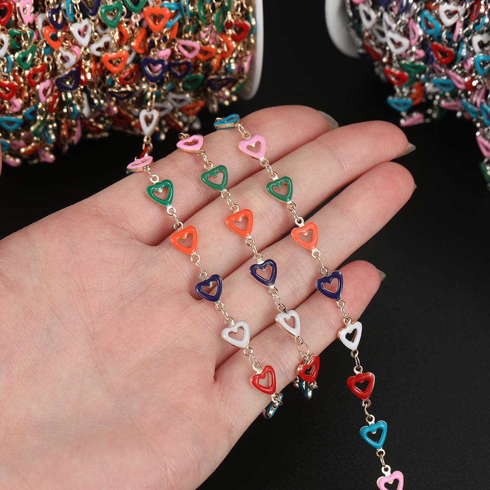 1m Copper Colorful Hollow Heart-Shaped Chain Enamel Love Chain for DIY Bracelet Necklace Waist Chain Jewelry Making Chain