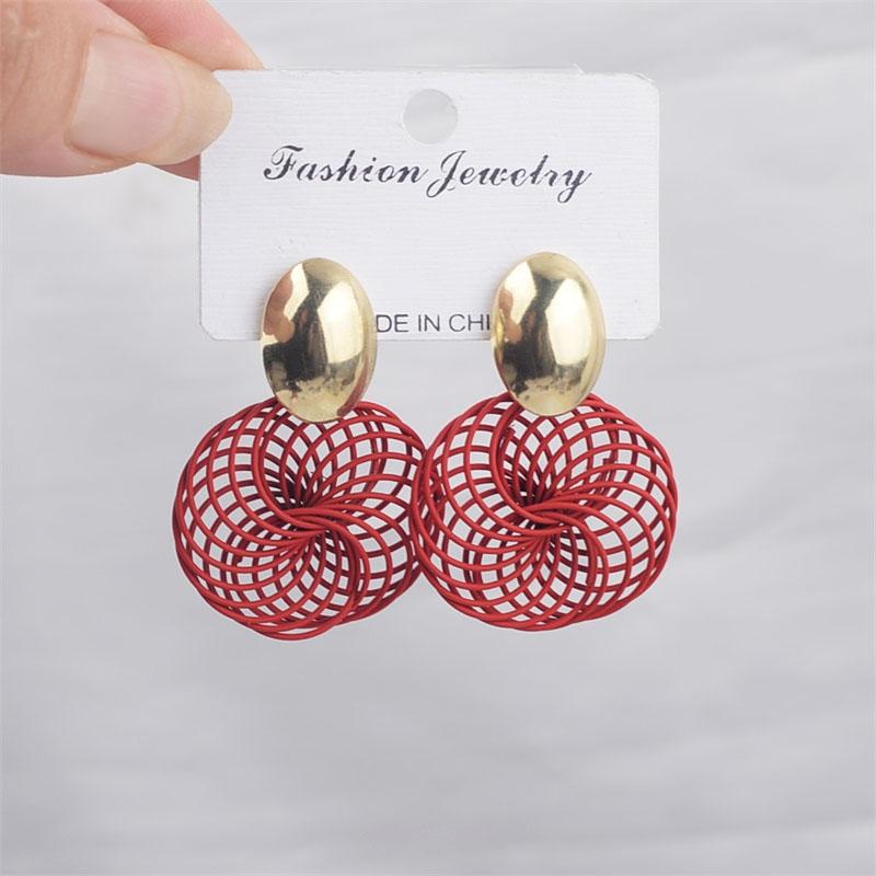 Bohemian Hollow Net Pendants Women's Dangle Earrings Purple Red Screw Spiral Hanging Earrings Metal Oval Top Drop Earrings