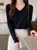 Women's Retro V-Neck Korean-Style Knit Sweater - Soft, Gentle, and Versatile for Spring, Autumn, and Winter