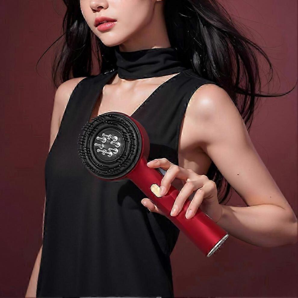 (Black Gray, One size) Red Light Hair Massager Multipurpose Scalp Massaging Brush With Red Light Oil Applicator