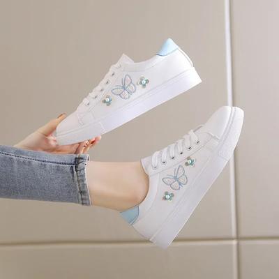 Nuevas zapatillas de deporte para Mujer, Zapatos planos con bordado de mariposas, Zapatos vulcanizados para correr al aire libre para Mujer, Zapatos transpirables para Mujer