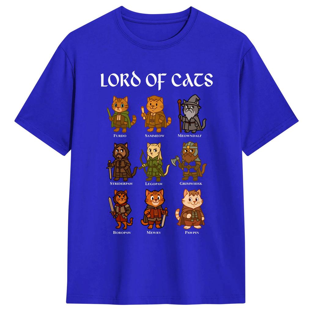 Lord of The Cats T Shirts Men Pure Cotton Funny TShirt Round Neck  Tees Short Sleeve Clothes Plus Size