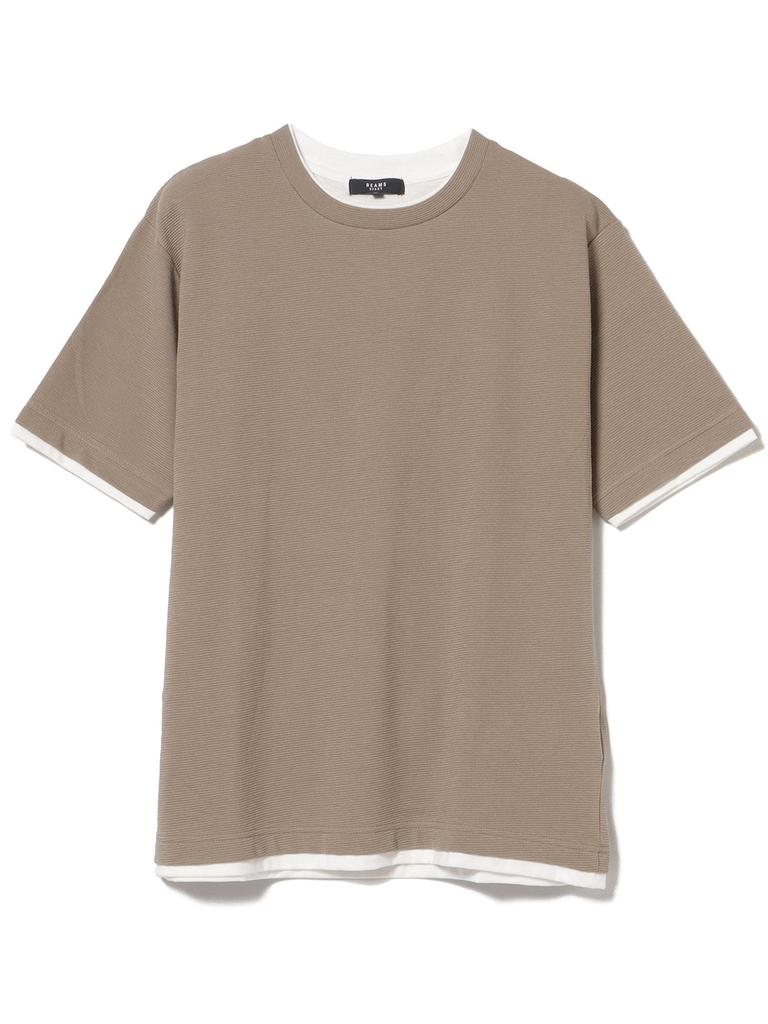 Beams Heart Men's S/S Tee, Cool-to-the-touch Ripple Faux Layered T-Shirt, Beige, Medium, 42040349639