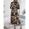 GMXIA Spring Summer Casual Flower-patterned Long-sleeved Shirt Dress Ruffled Long Dress Women's Clothing