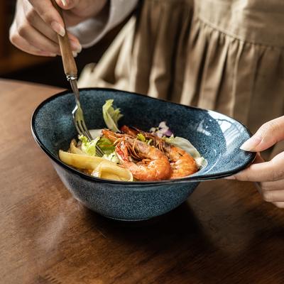 Yuanbao Bowl High Value Kiln Glaze Ceramic Bowl Household Retro Tableware Bowl Restaurant Noodle Bowl Vegetable Bowl Salad Bowl