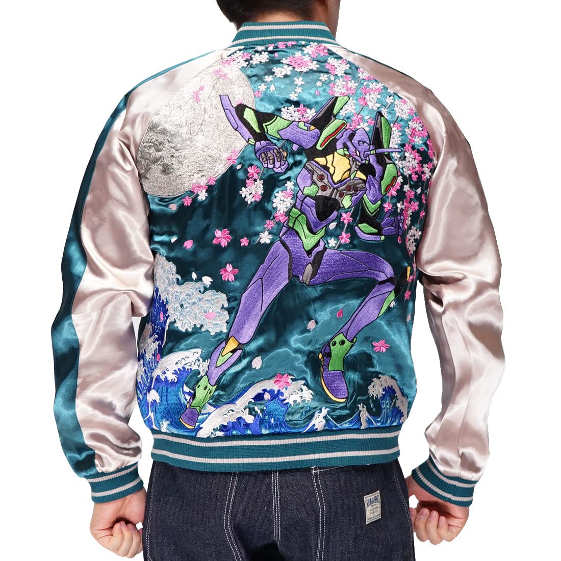 

Evangelion Collaboration Japanese Pattern Sukajan Unit 01 513350 64 [Nishiki] Men s Blue-XL