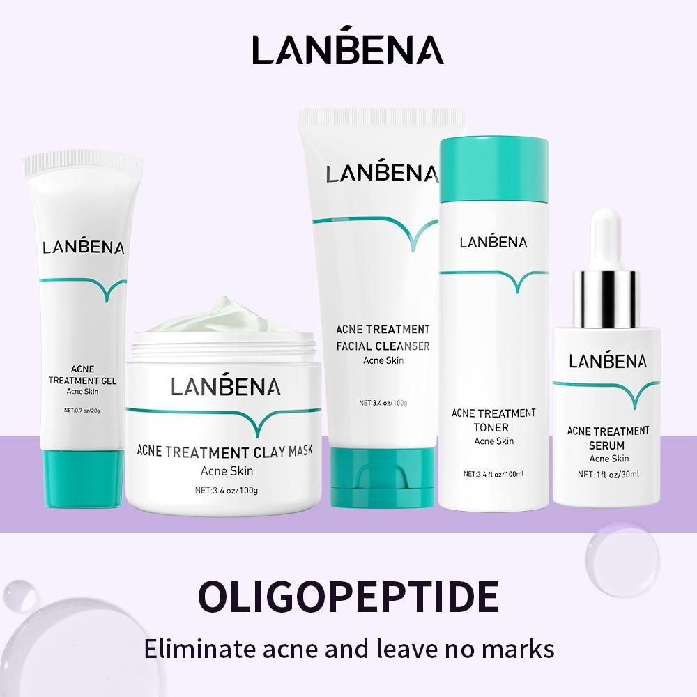 

LANBENA Acne Набор для лечения масляных горопептидов АкнеТонер Глубокая очищающая глина Сокращение пор Сыворотка Очищающее средство для лица Ежедневный уход 5PCS