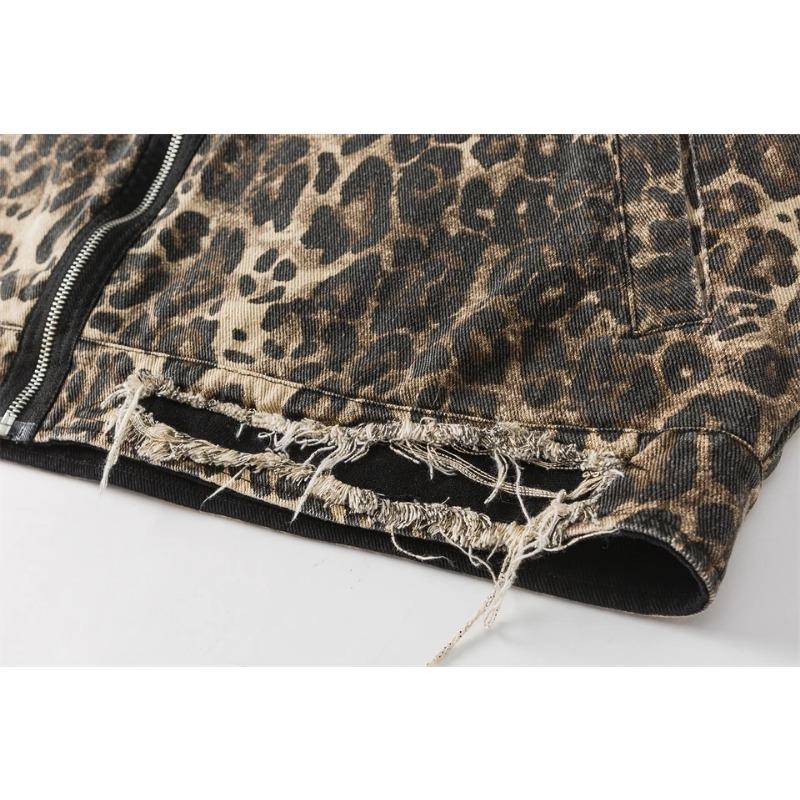 Women's Vintage Short Windbreaker Jacket Autumn 2024 Luxury Brand Cotton Leopard Denim Jackets for Woman Women's Autumn Clothes