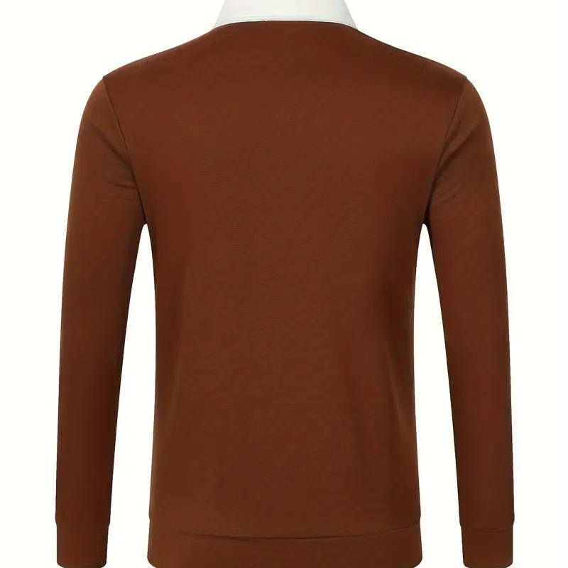 Fashion Contrast Color Lapel Polo Shirts Men Casual Long Sleeve Button-up Pullover Tops Mens Spring  Autumn Trendy Patchwork Polos Shirts