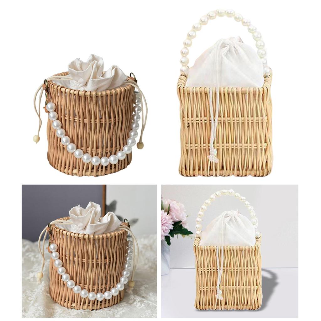 Hand Woven Rattan Handbag for Women Top Handle Boho Small Fashion Bucket Bag Purse Basket