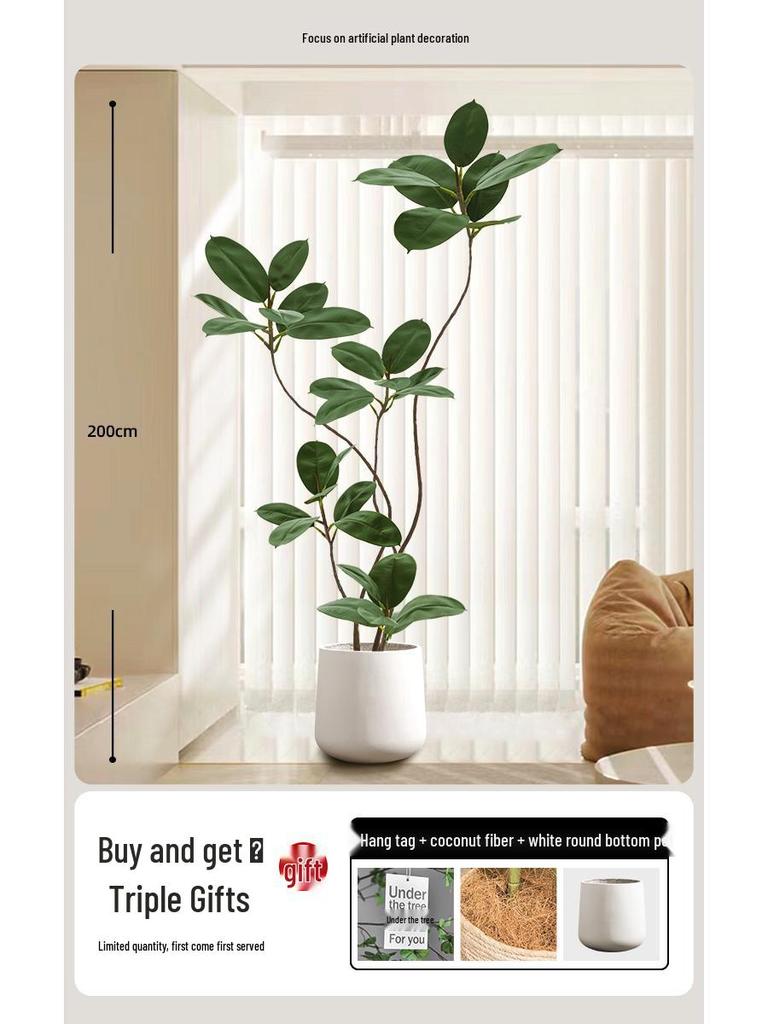 Luxury Indoor Black King Kong Artificial Green Plant - Large Potted Floor Ornament for Living Room Decoration