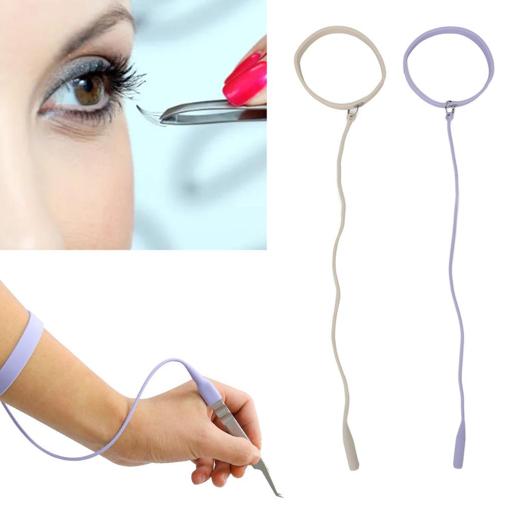 2pcs Eyelash Extension Tweezer Holder Bracelet Silicone Ring Tweezers Protector Wrist Band Strap Purple White