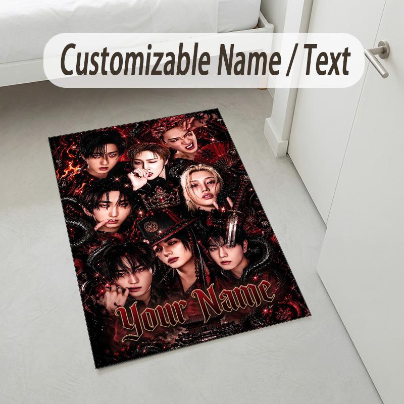 Personalized Crystal Velvet Carpet,Stray Kids Custom Printed Name, Plush Area Rug For Home Indoor Decor
