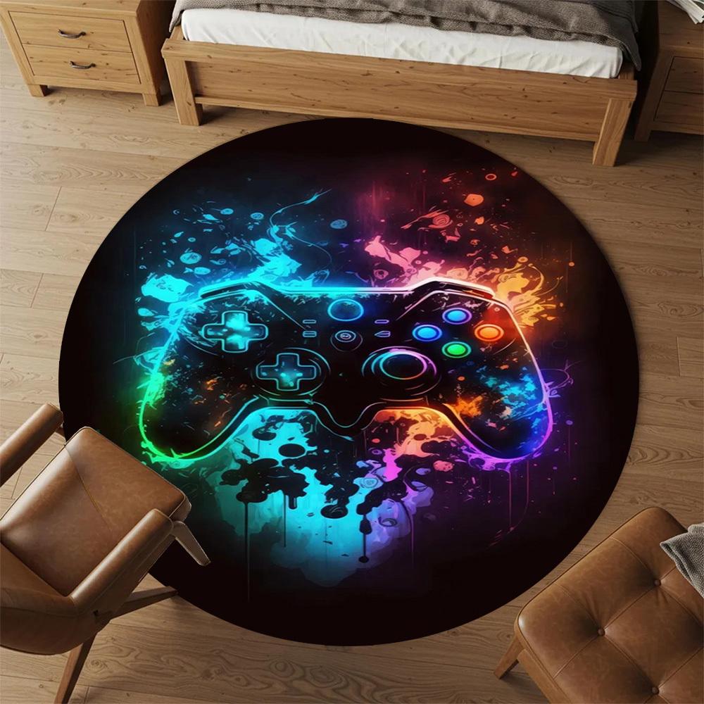 1PC Gaming Controller Neon Round Chair mat Area Rug - Non-Slip, Floor Mat for Office, Bedroom, home decor Christmas Gift c0528119