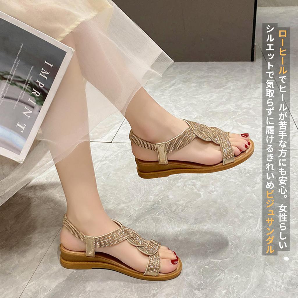 Sandale cu Toc Mic Casual Mărime Japoneză [W&C] Femei Mărgele, Strasuri, Sclipitoare, Toc, Barete, Aurii, Argintii, Drăguțe, (#01 Auriu, Dimensiuni,